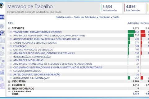 Setor de serviços puxa a criação de empregos formais em Andradina
